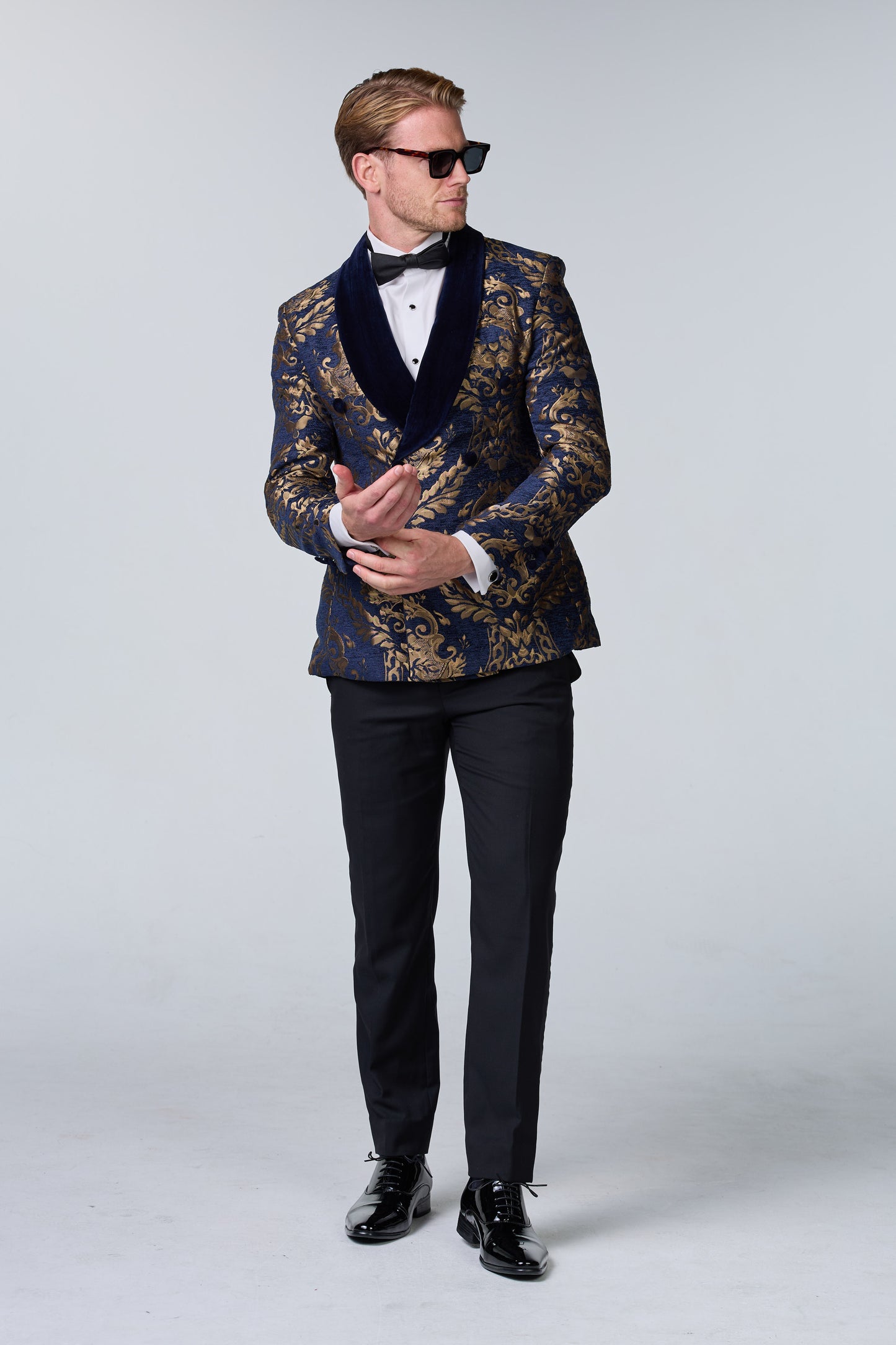 Brokat Smoking-Sakko Blau-Gold - premium