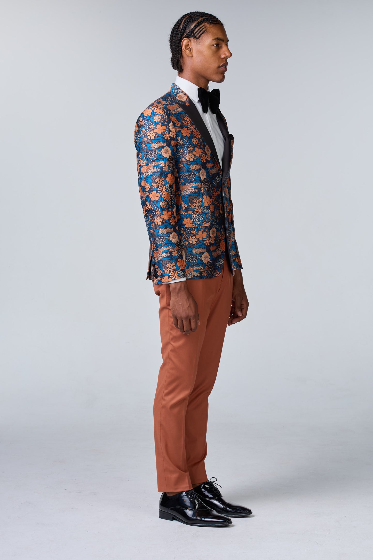 Blaues Seiden-Sakko mit floralem Muster - premium