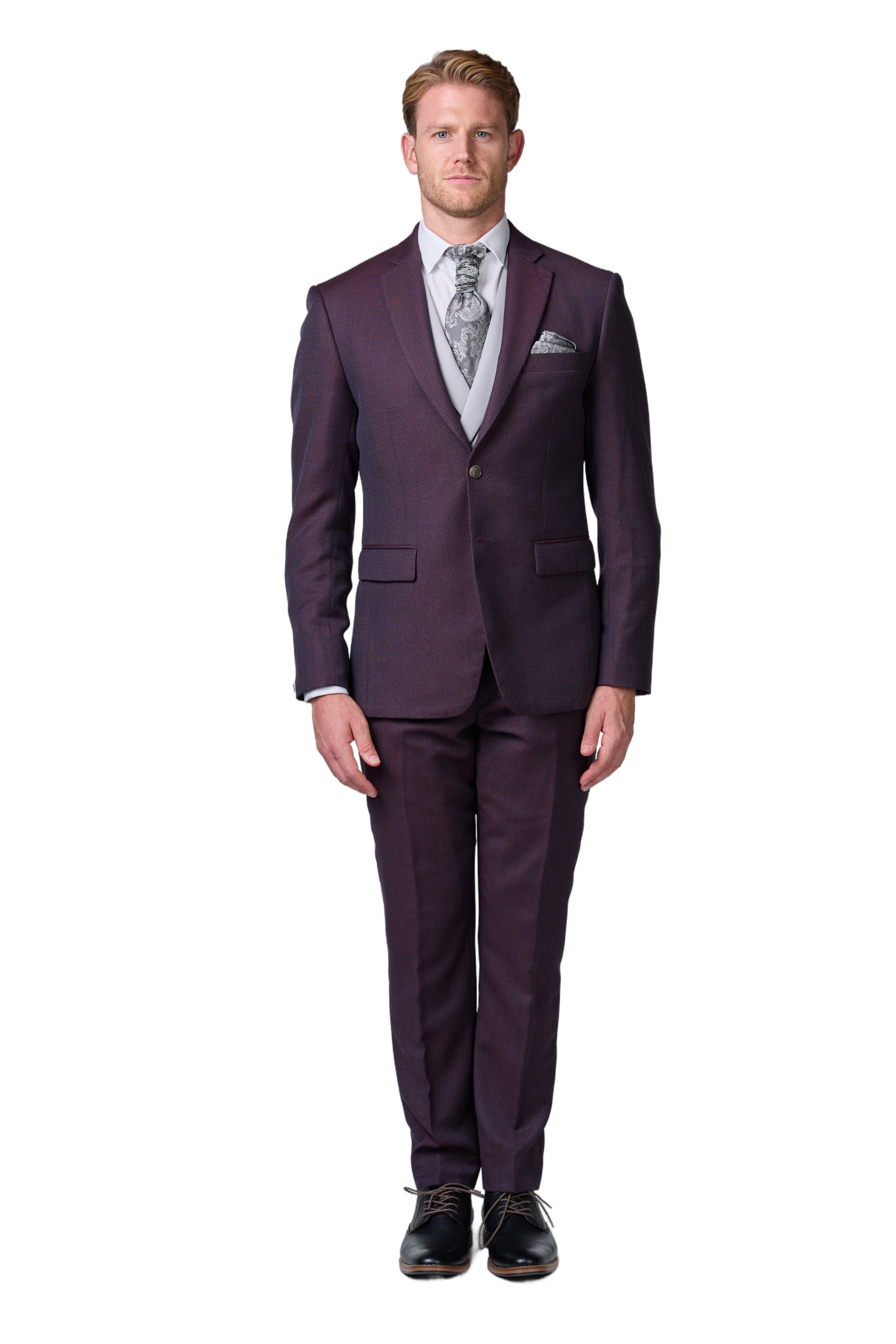 Rot-brauner Hochzeitsanzug mit Punktmuster