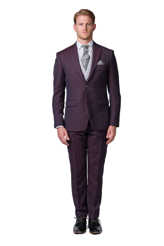 Rot-brauner Hochzeitsanzug mit Punktmuster