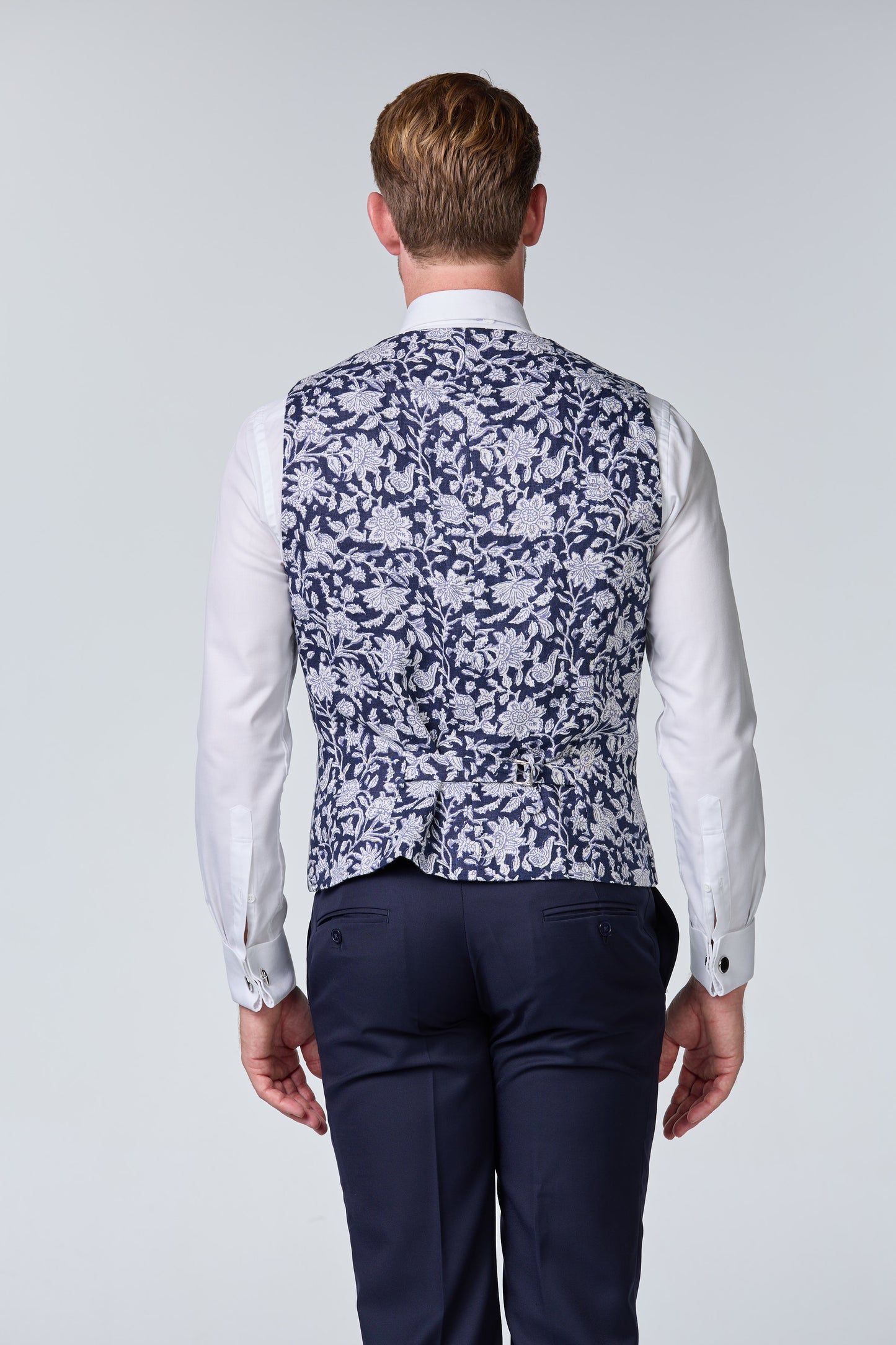 Blauer Hochzeitsanzug inkl. Weste mit Blumenmuster - premium