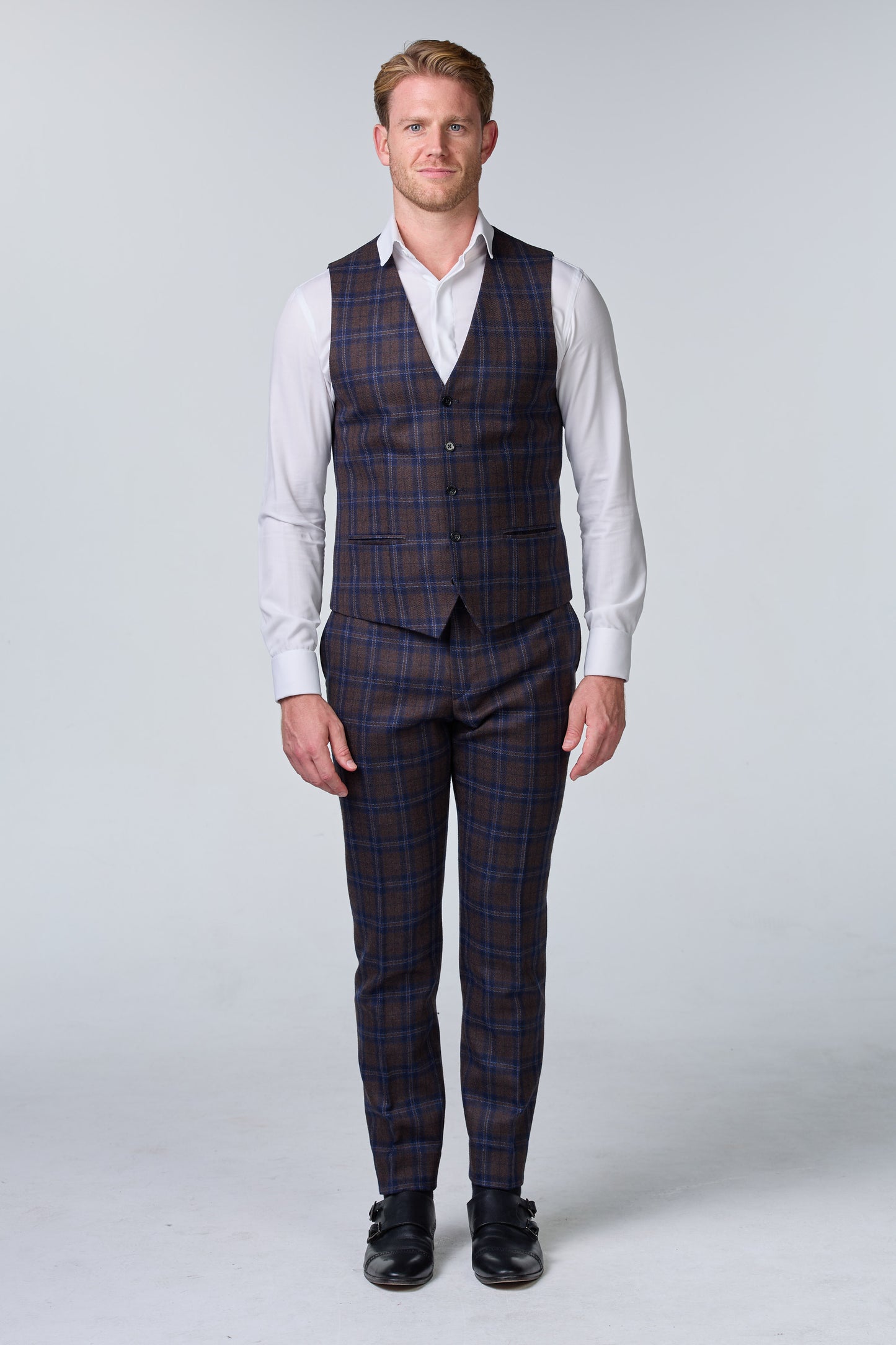Blauer Tweed Anzug im British Chic, kariert, Peaky Blinders Stil - budget