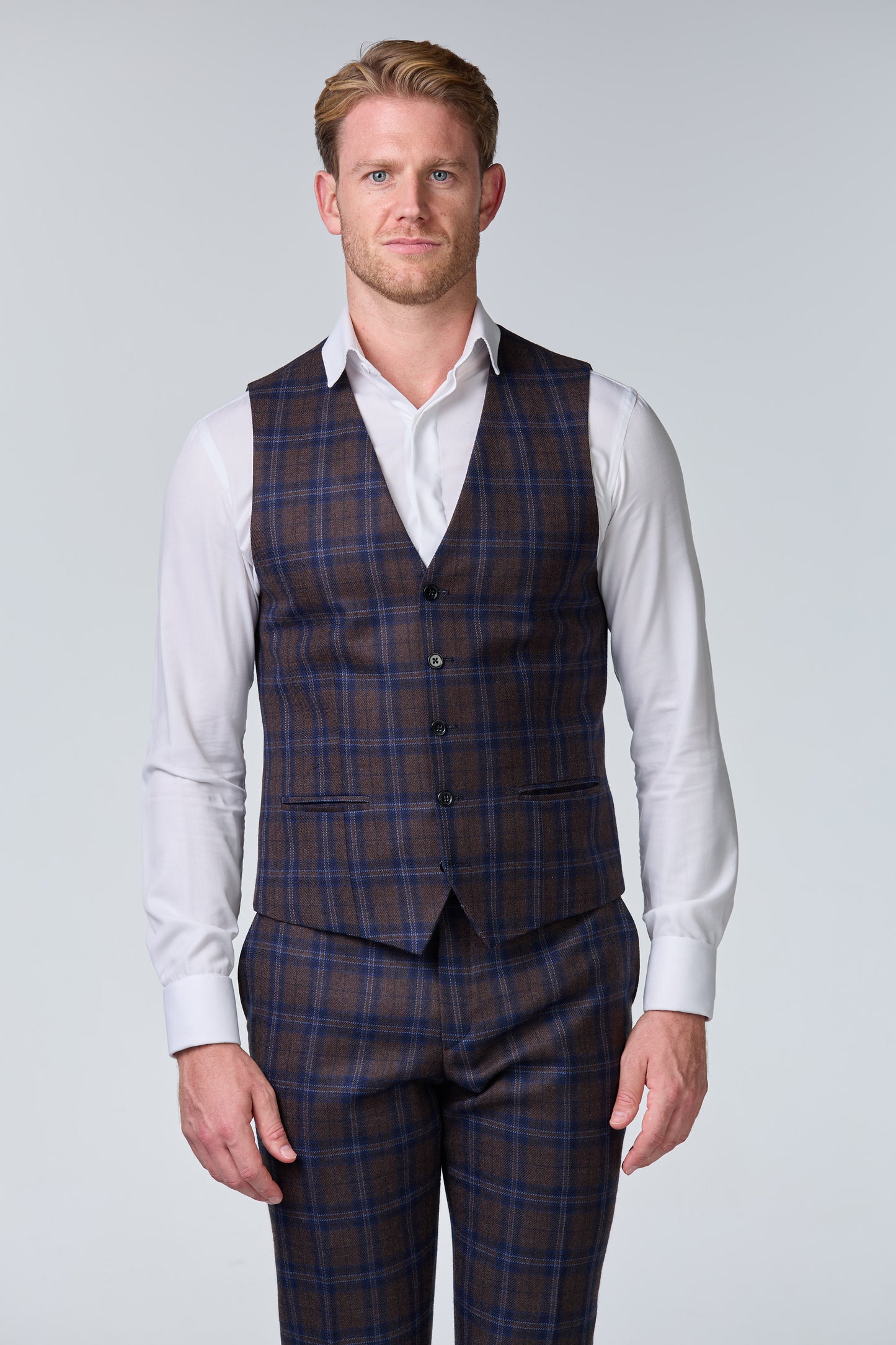 Blauer Tweed Anzug im British Chic, kariert, Peaky Blinders Stil - budget