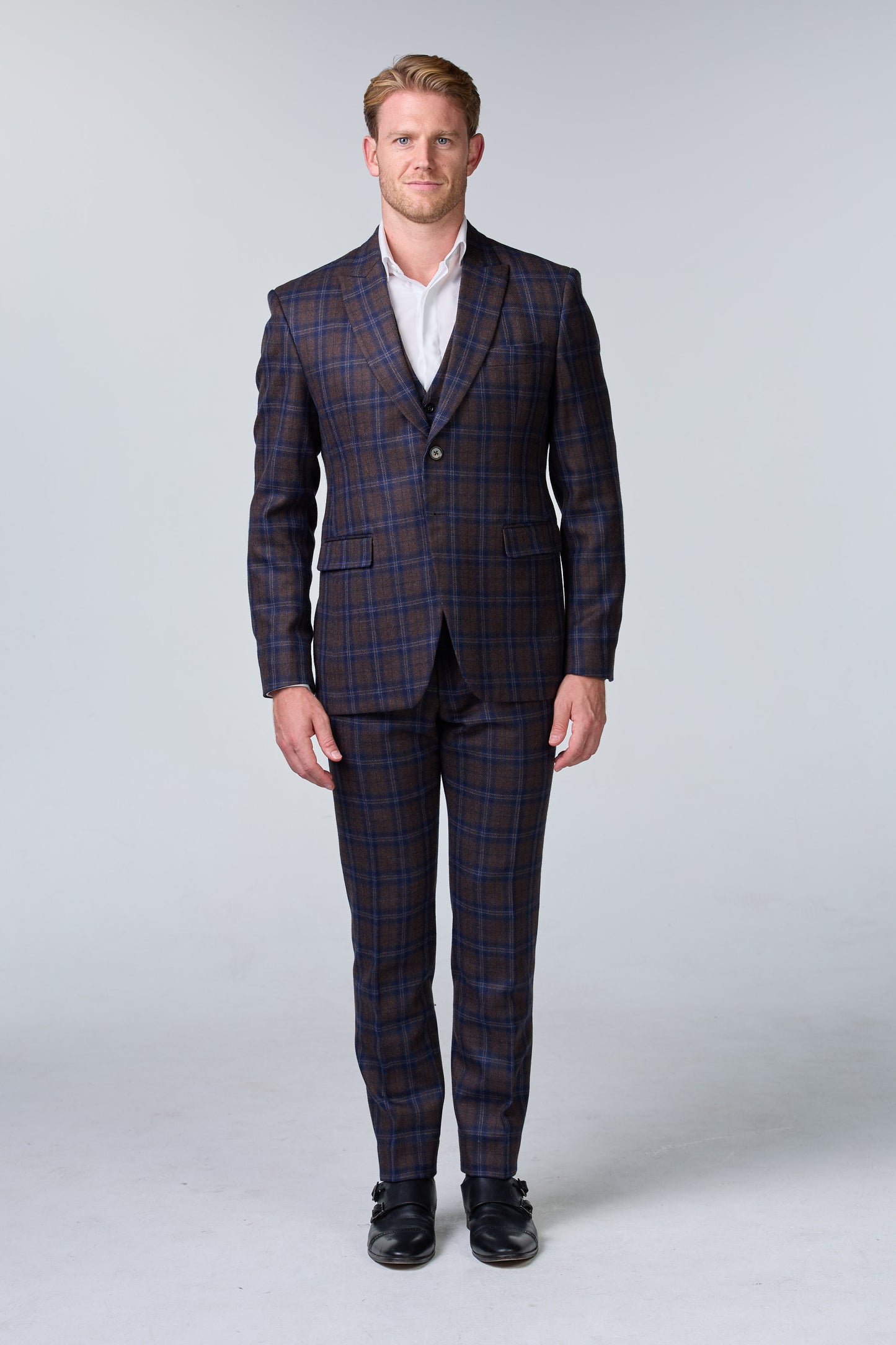 Blauer Tweed Anzug im British Chic, kariert, Peaky Blinders Stil - budget