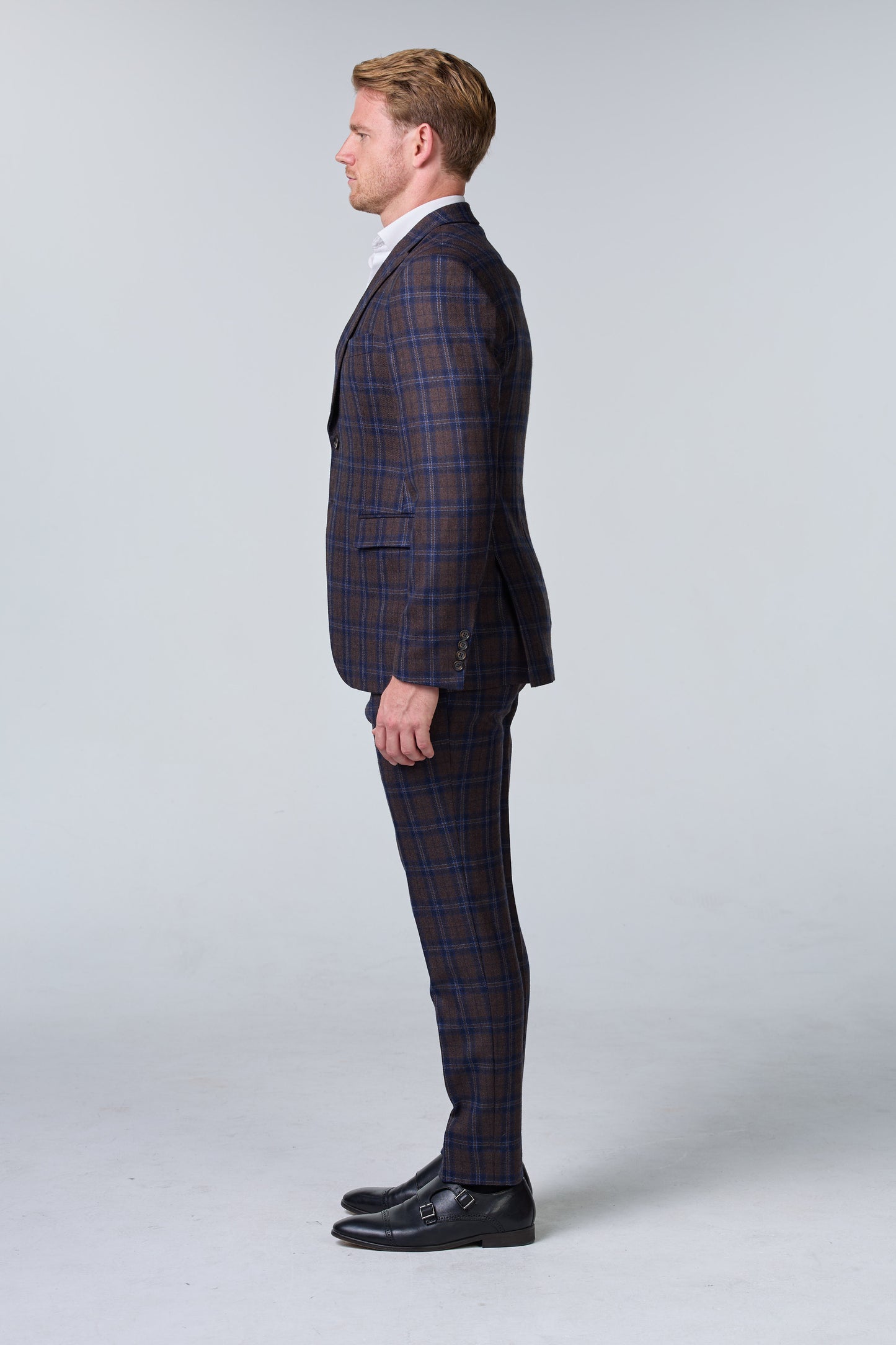 Blauer Tweed Anzug im British Chic, kariert, Peaky Blinders Stil - budget